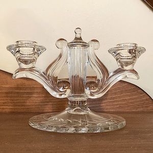 Vintage Indiana Glass Laurel Pattern Double Candlestick Holder